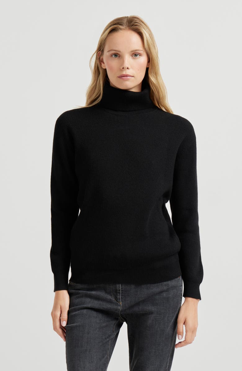 Brunello Cucinelli English Rib knit sweater, Alternate, color, Black