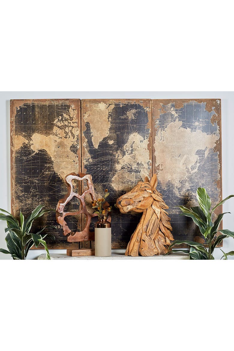 Black World Map Wall Decor - Set of 3, Alternate, color, BLACK
