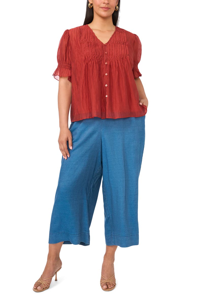 Pleated Ruffle Top, Alternate, color, RUST