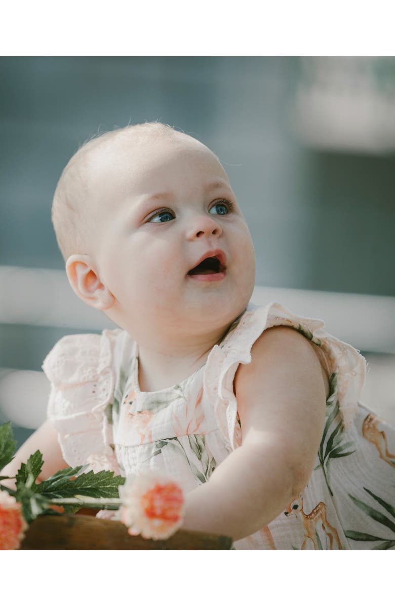 Deux par Deux Muslin Dress and Bloomer Deer Printed Set, Alternate, color, Peach Deer Print