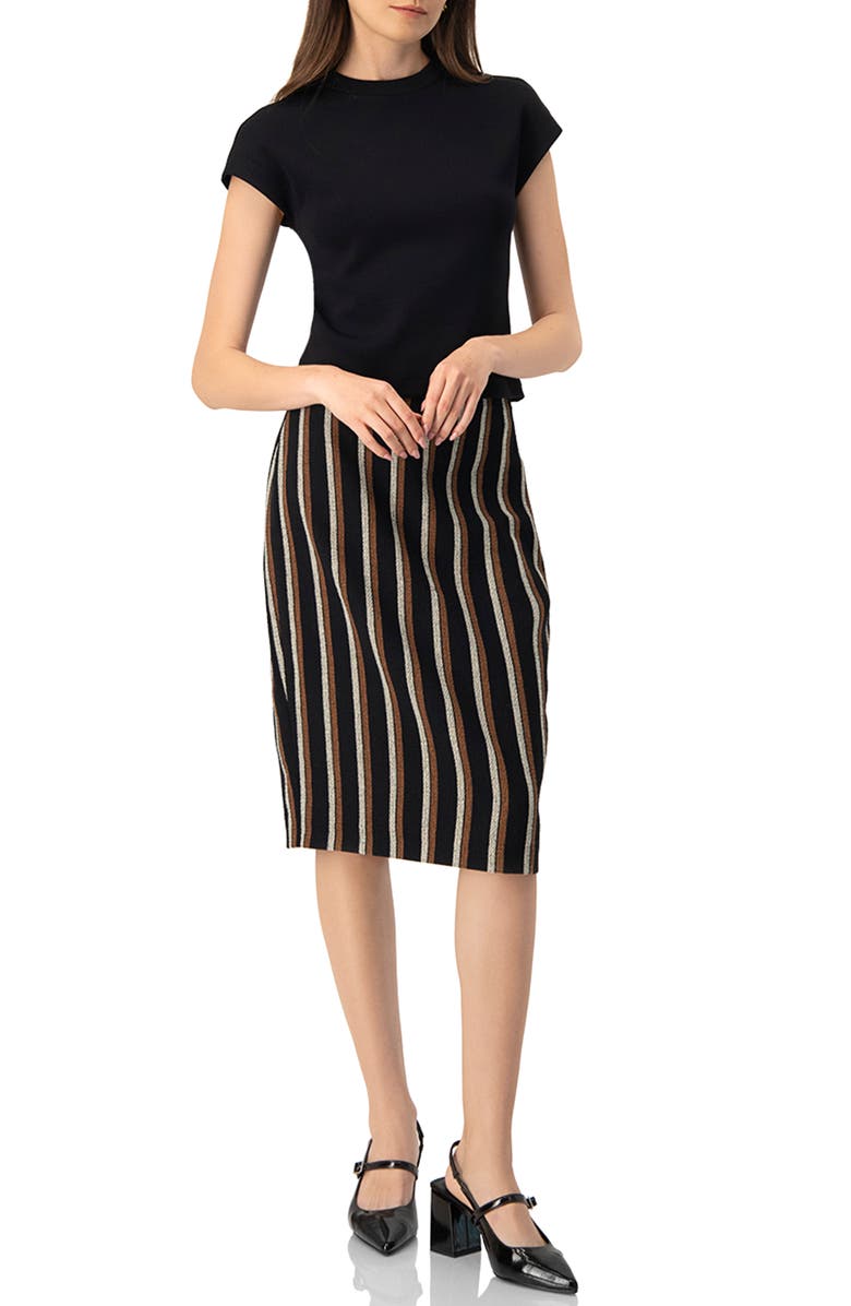 IVONNE Striped Knee Lenght Skirt, Alternate, color, Black