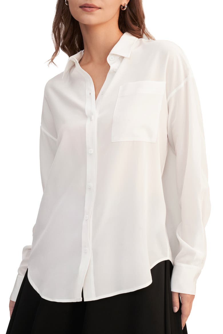 Women's Drop Shoulders Oversize Silk Shirt, Main, color, Natural White
