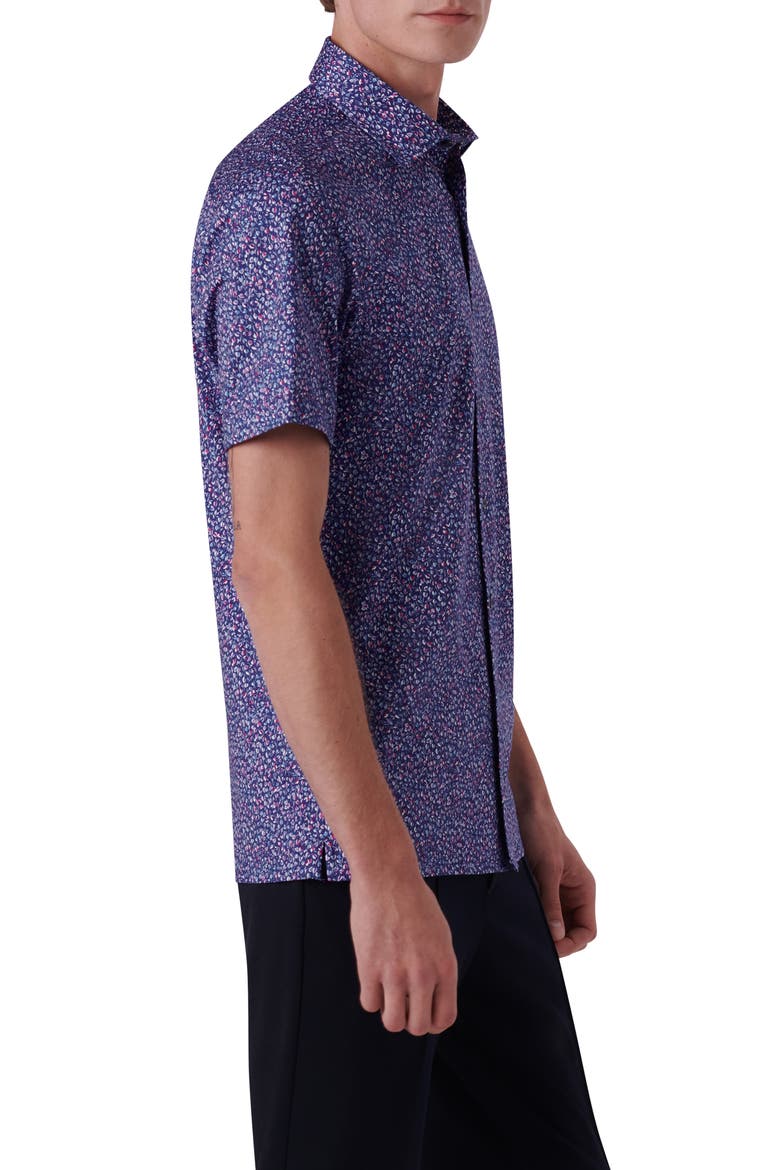 OoohCotton® Floral Short Sleeve Button-Up Shirt, Alternate, color, NAVY