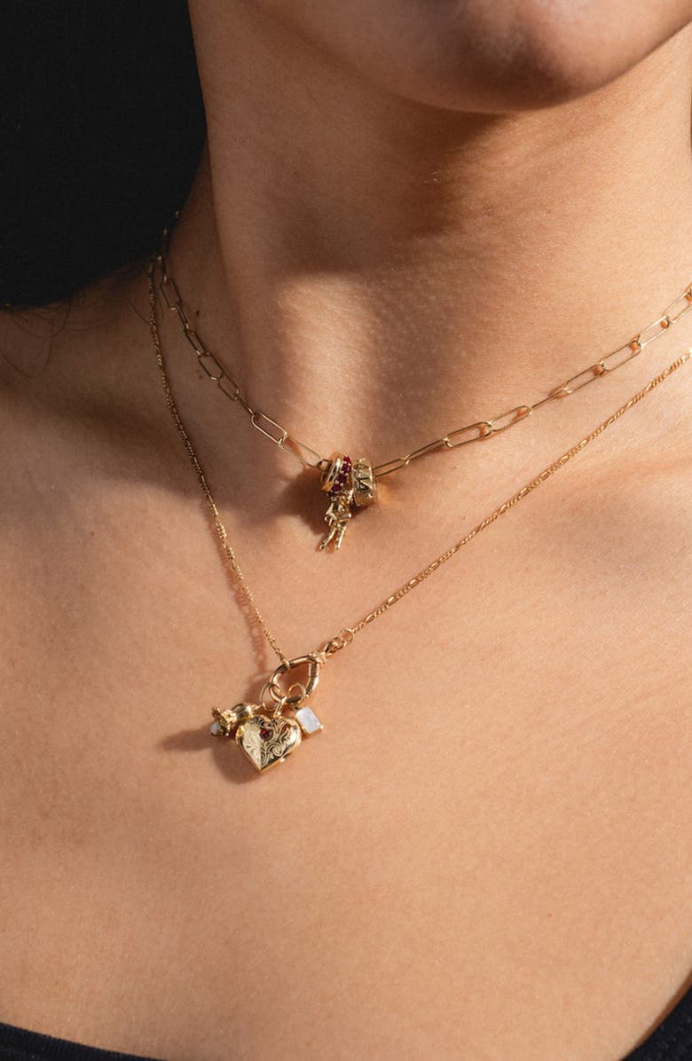 Local Eclectic Solid Gold Etched Garnet Heart Locket, Alternate, color, Gold