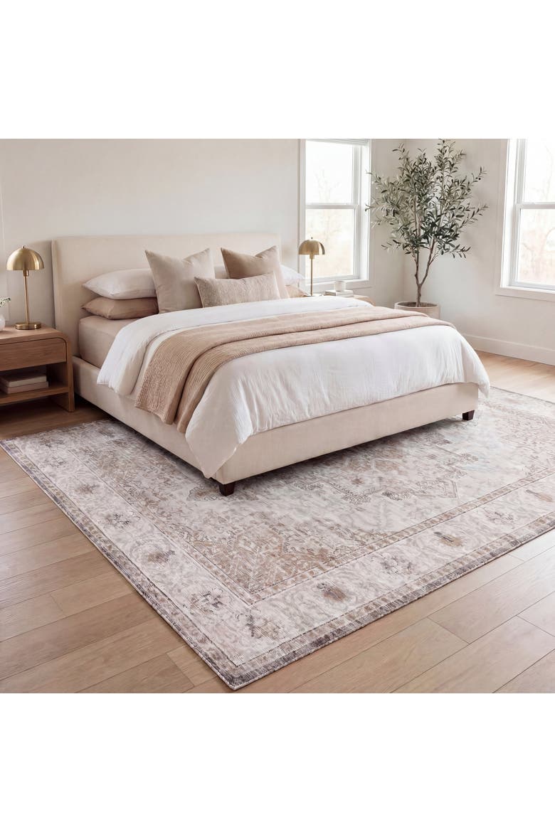 Eleanor Vintage Medallion Border Non-Slip Machine-Washable Cream/Terra 5 ft. x 8 ft. Area Rug, Alternate, color, Cream/Beige