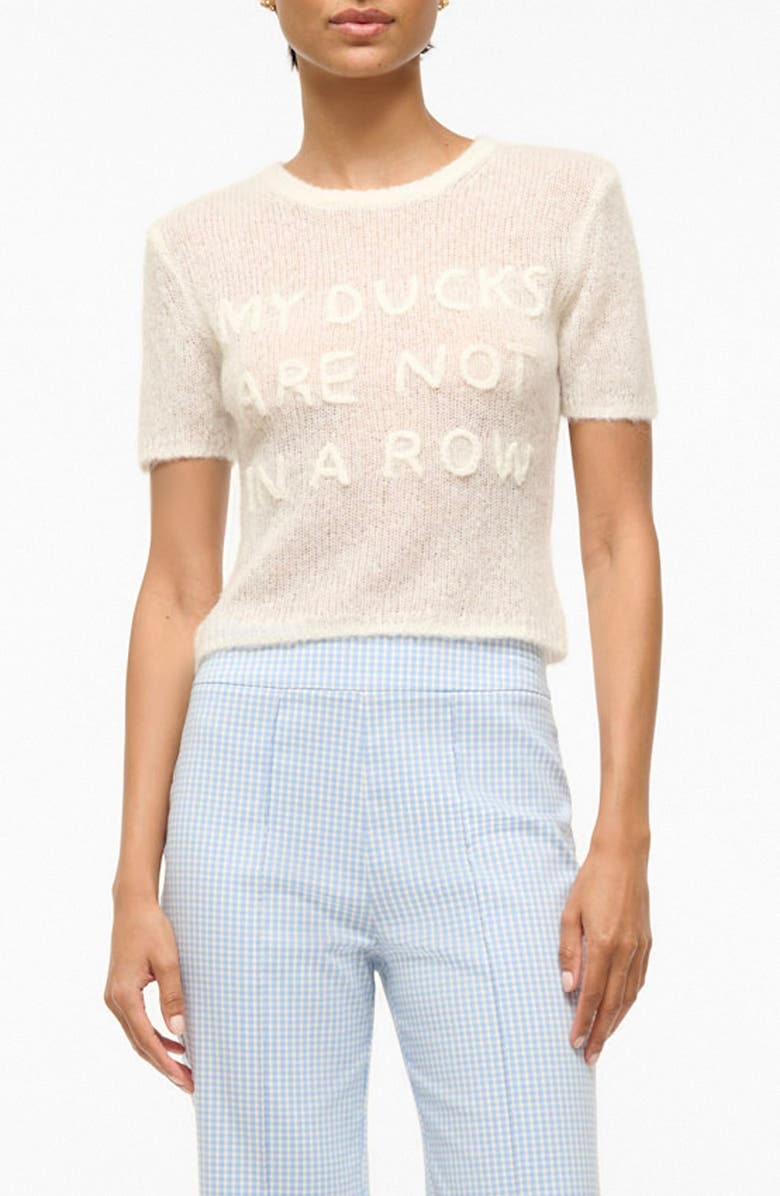 STAUD Embroidered Short Sleeve Alpaca & Wool Graphic Sweater, Main, color,