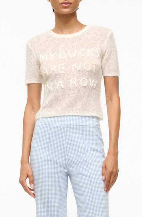 Embroidered Short Sleeve Alpaca & Wool Graphic Sweater