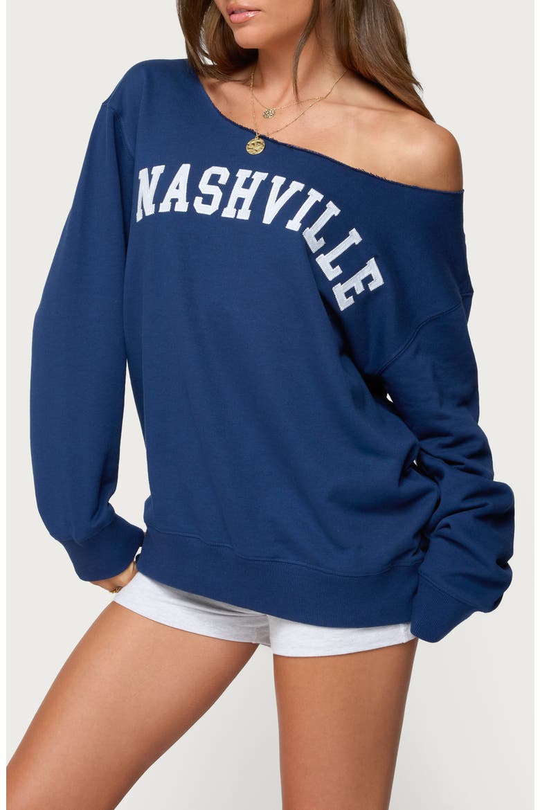 Nashville Oversize Off the Shoulder Sweatshirt, Alternate, color, NAVY