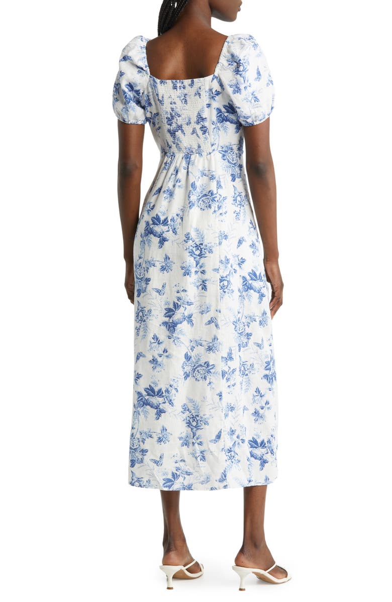 & Other Stories Floral Puff Sleeve Linen Dress, Alternate, color, White W. Blue Floral Perla Aop