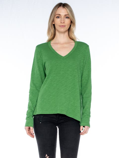 Sexy Deep V Double Slant Hem Tee