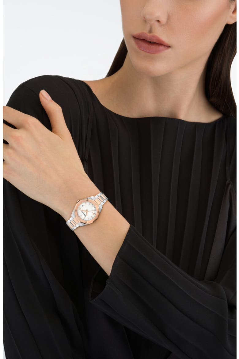 Edge Bracelet Watch, 28mm, Alternate, color, WHITE/ TWO TONE