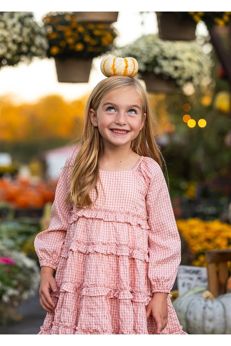 Rosie Posie Long Sleeve Gingham Tiered Ruffle Dress, Alternate, color, Pink