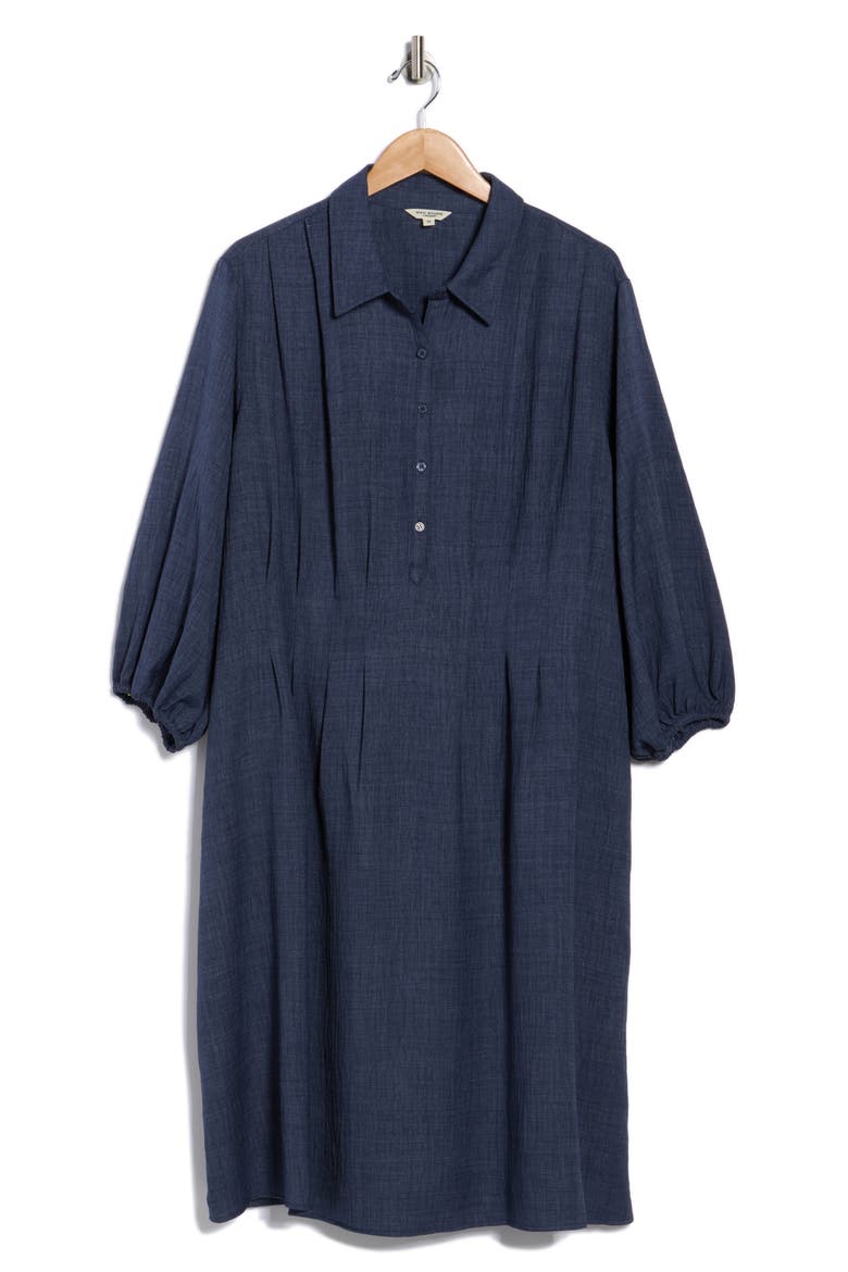 Balloon Sleeve Pleated Waist Shirtdress, Alternate, color, HEATHER INDIGO