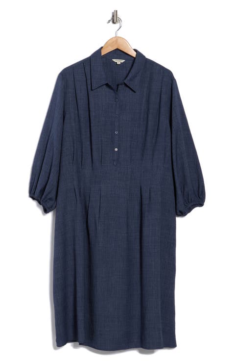 Balloon Sleeve Pleated Waist Shirtdress (Plus)