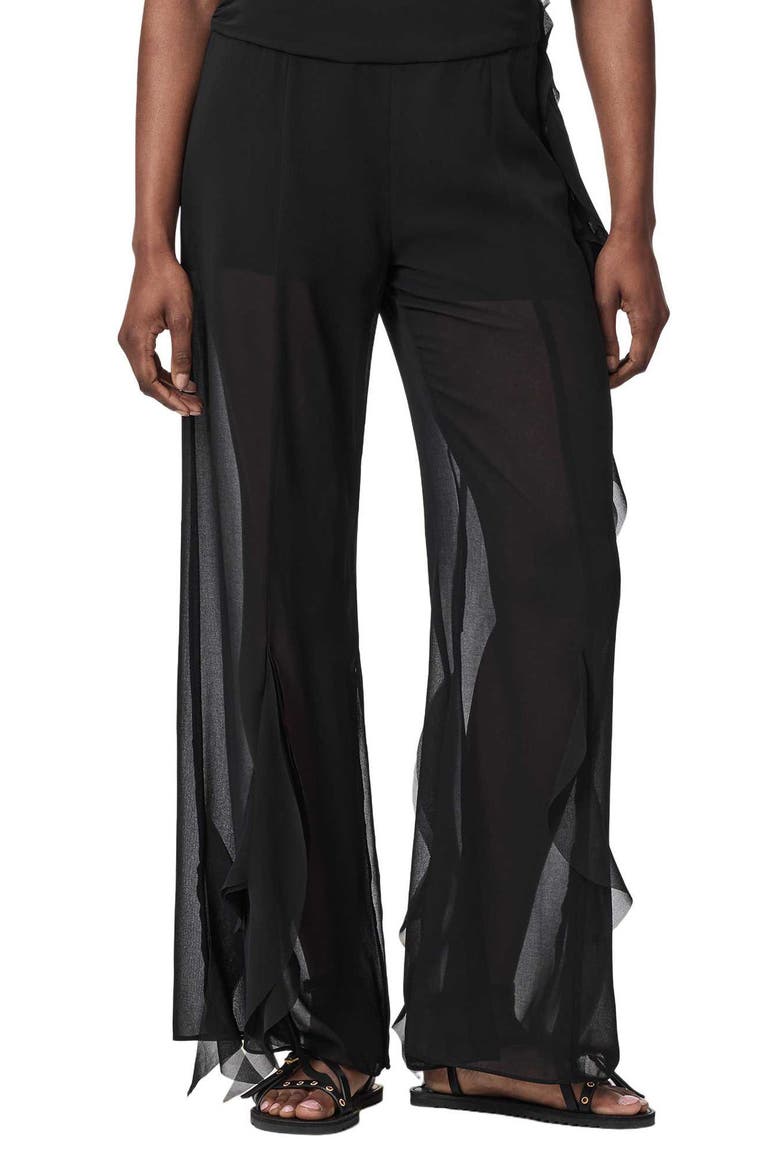Minna Ruffled Wide Leg Trousers, Main, color, BLACK