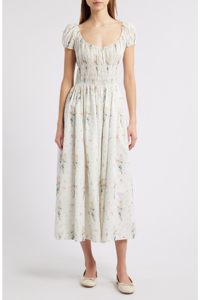 Quinley Floral Organic Cotton Midi Dress, Main, color, PAINTED BOUQUET