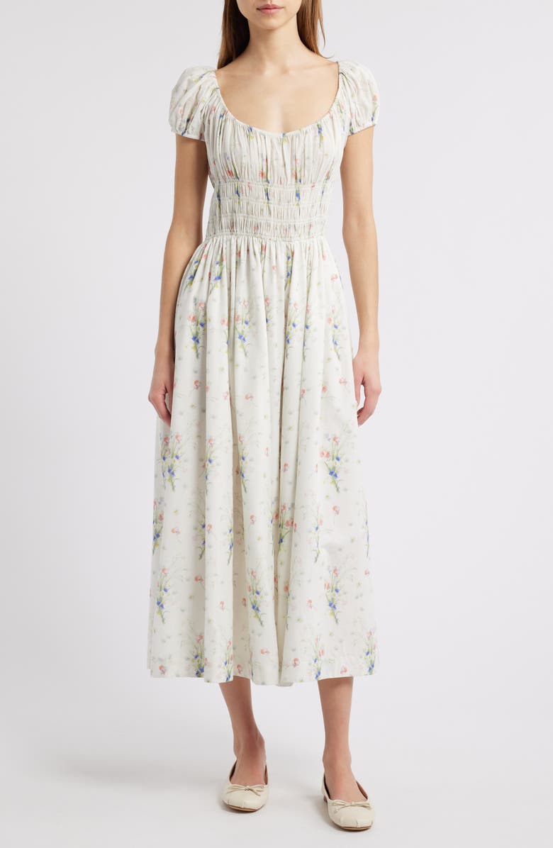 DÔEN Quinley Floral Organic Cotton Midi Dress, Main, color, Painted Bouquet