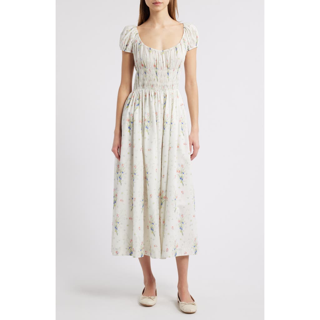 Doen Dôen Quinley Floral Organic Cotton Midi Dress In Painted Bouquet