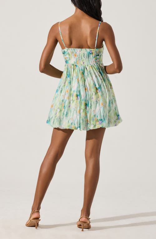 Astr The Label Floral Bubble Hem Minidress In Green Abstract Floral