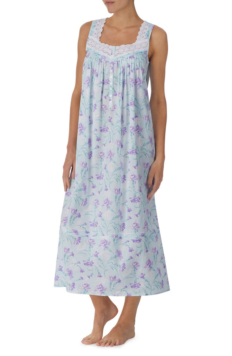 Eileen West Sleeveless Eyelet Trim Cotton Ballet Nightgown, Alternate, color,