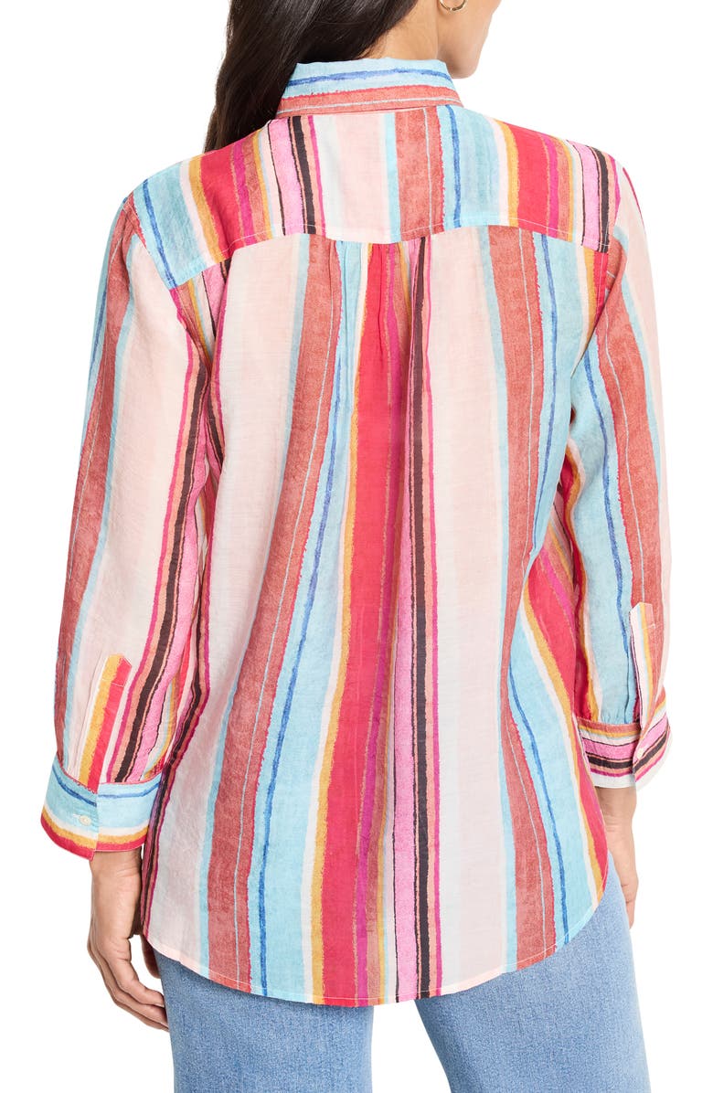 NIC+ZOE Horizon Breeze Stripe Button-Up Shirt, Alternate, color, Pink Multi