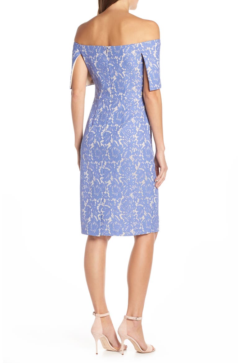 Off the Shoulder Lace Sheath Dress, Alternate, color, PERIWINKLE