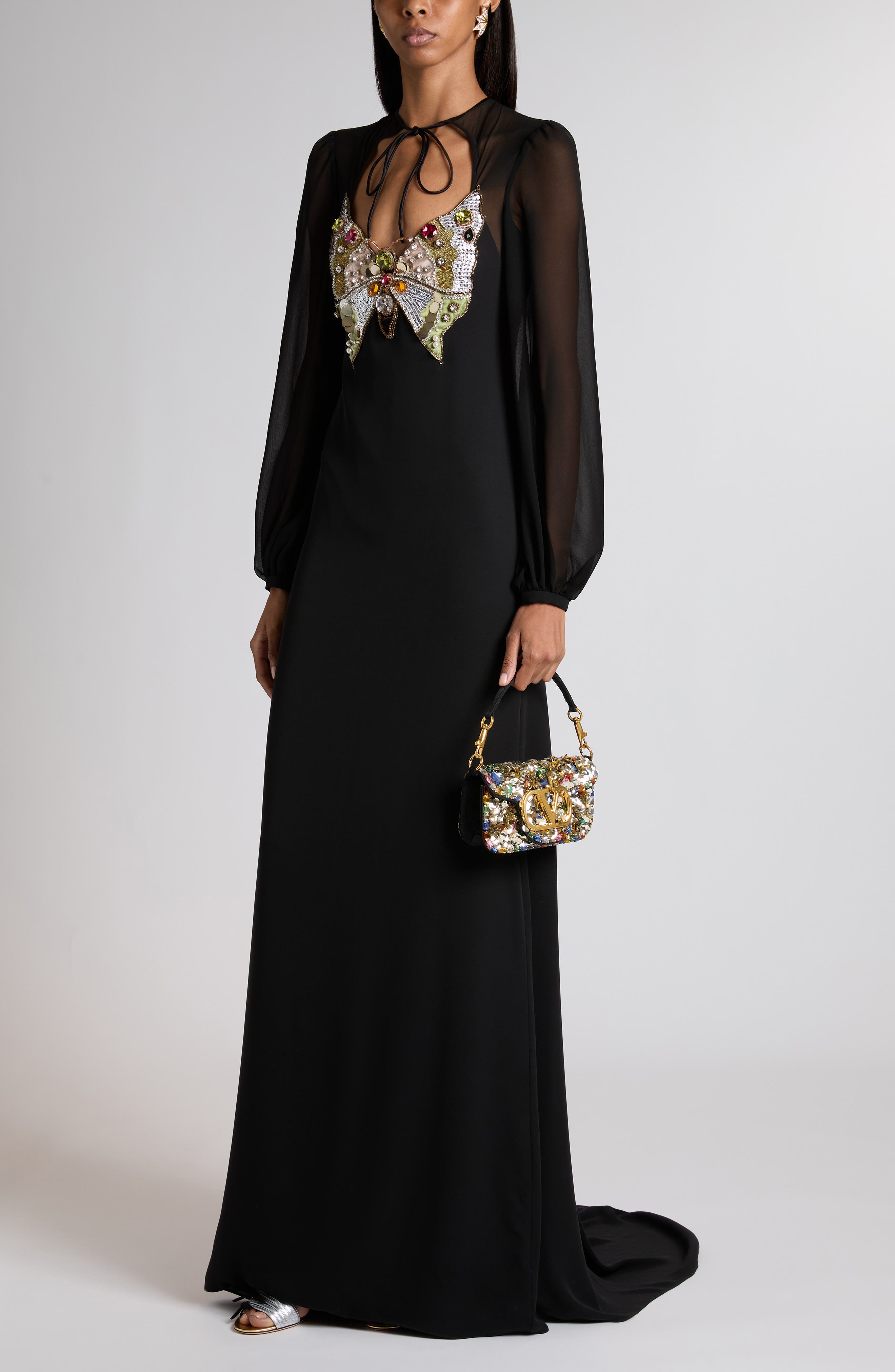 Valentino Garavani Small Locò VLOGO Paillette & Crystal Silk Satin Shoulder Bag, Alternate, color, Gold Multi