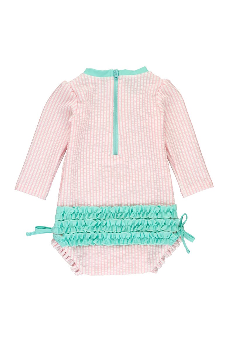 Girls Seersucker Long Sleeve UPF50+ One Piece Rash Guard, Alternate, color, Pink Seersucker