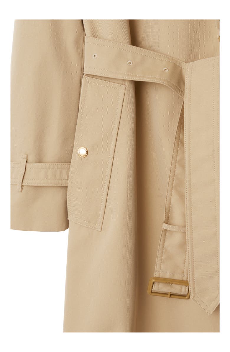 Burberry Long Check Collar Gabardine Trench Coat, Alternate, color, Honey