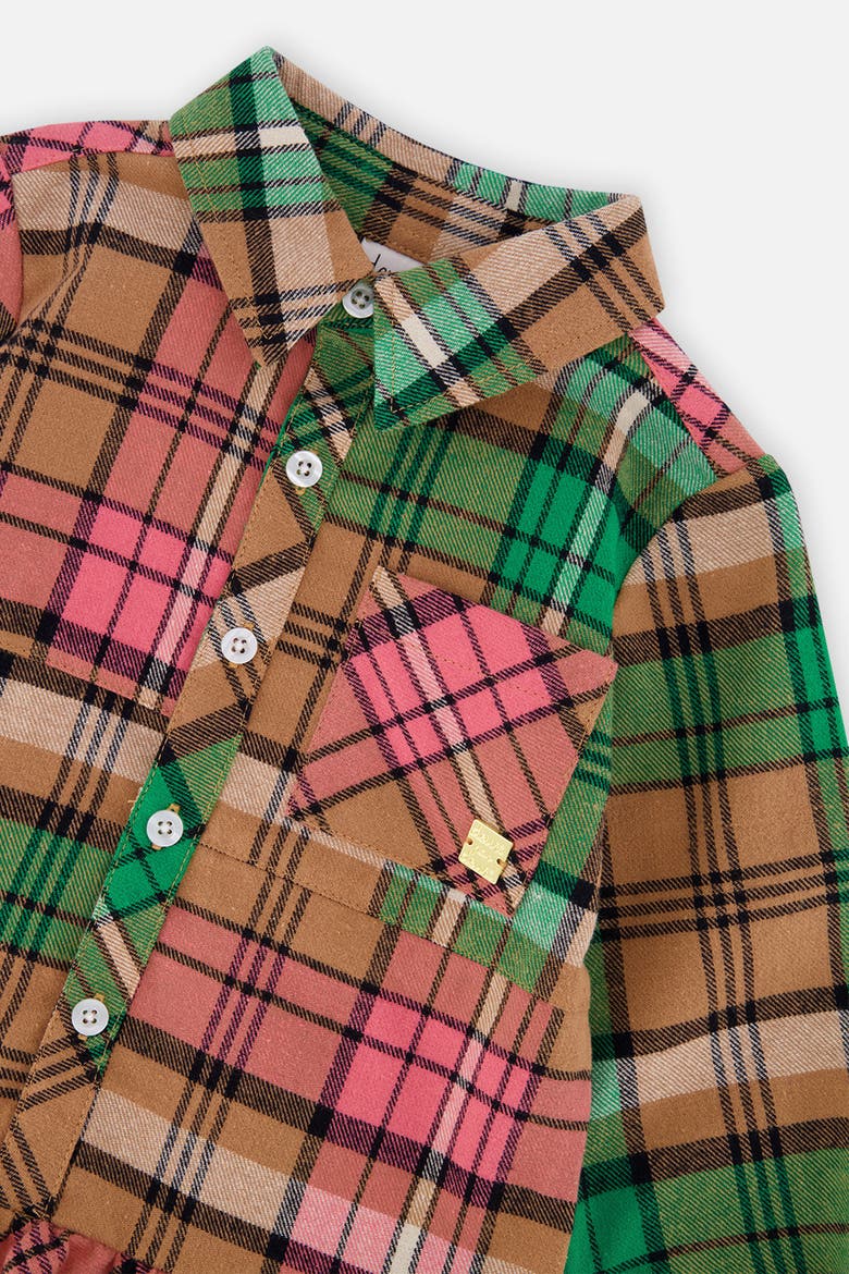 Plaid Button Front Chest Pocket Shirt Dress, Alternate, color, Plaid Pink and Green