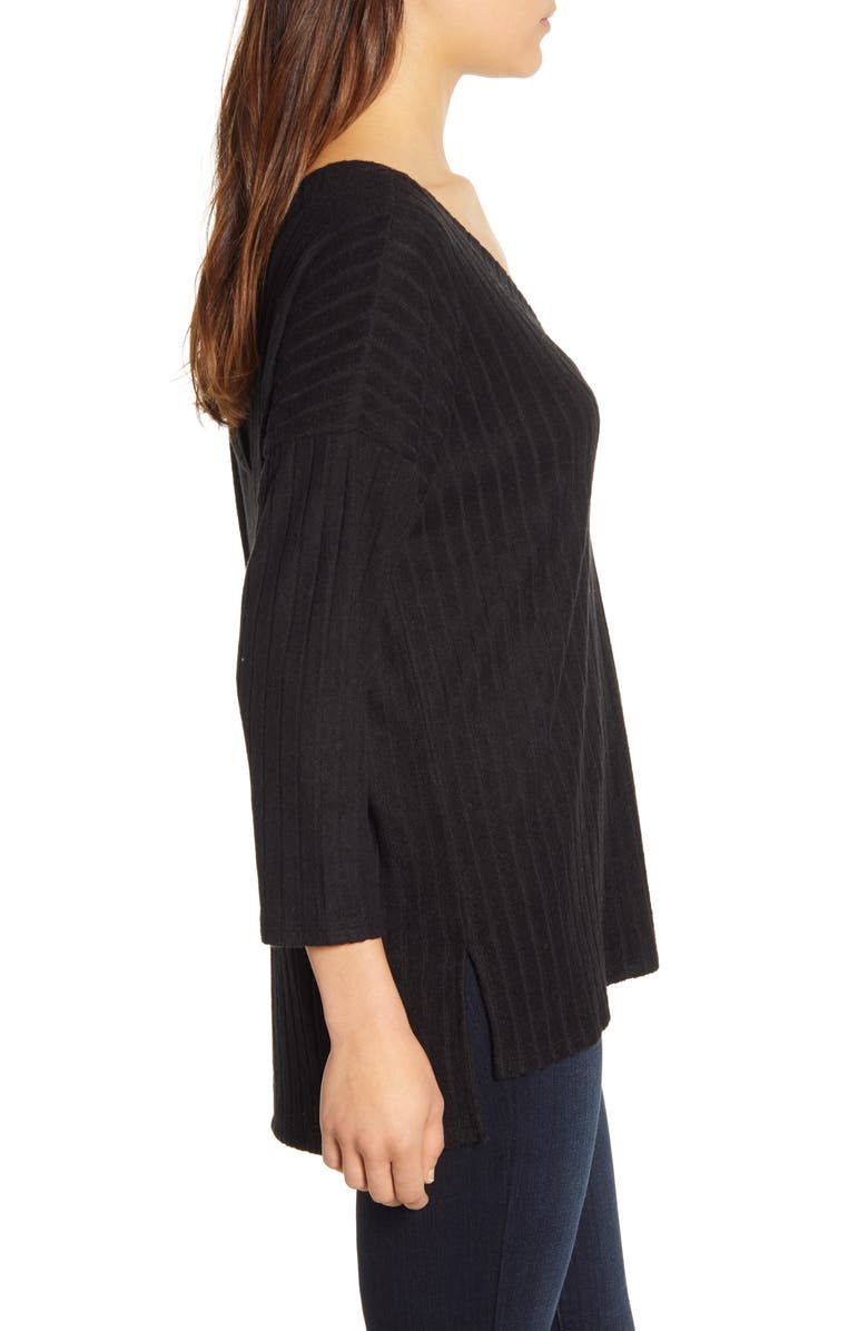 Bobeau Ribbed Knit Double V-Neck Top, Alternate, color,