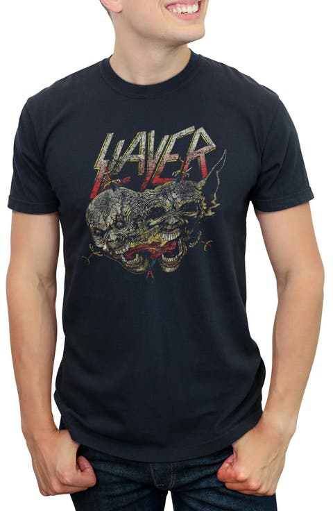 Men's Slayer Demon Faces Distressed  Graphic T-Shirt
