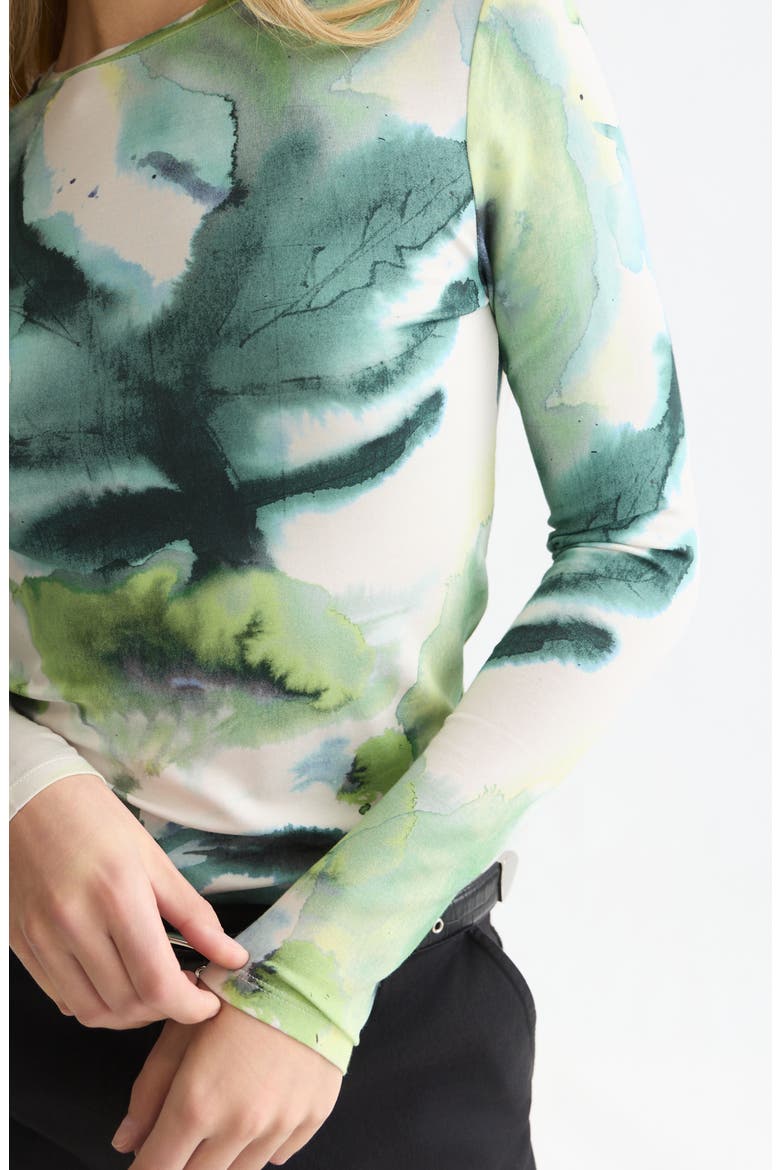 Print Long Sleeve T-Shirt, Alternate, color, WATERCOLOURFLOWER BALSAM GREEN