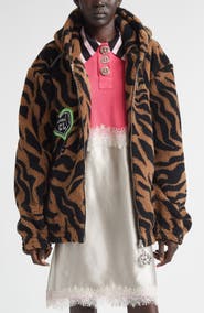 Chopova Lowena Tiger Stripe Oversize High Pile Fleece Full Zip Hoodie