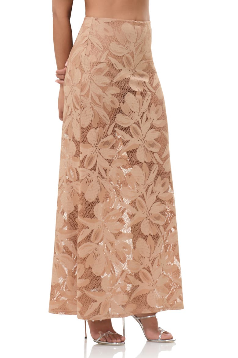 Tilly Sheer Floral Lace Maxi Skirt, Alternate, color, ALMOND