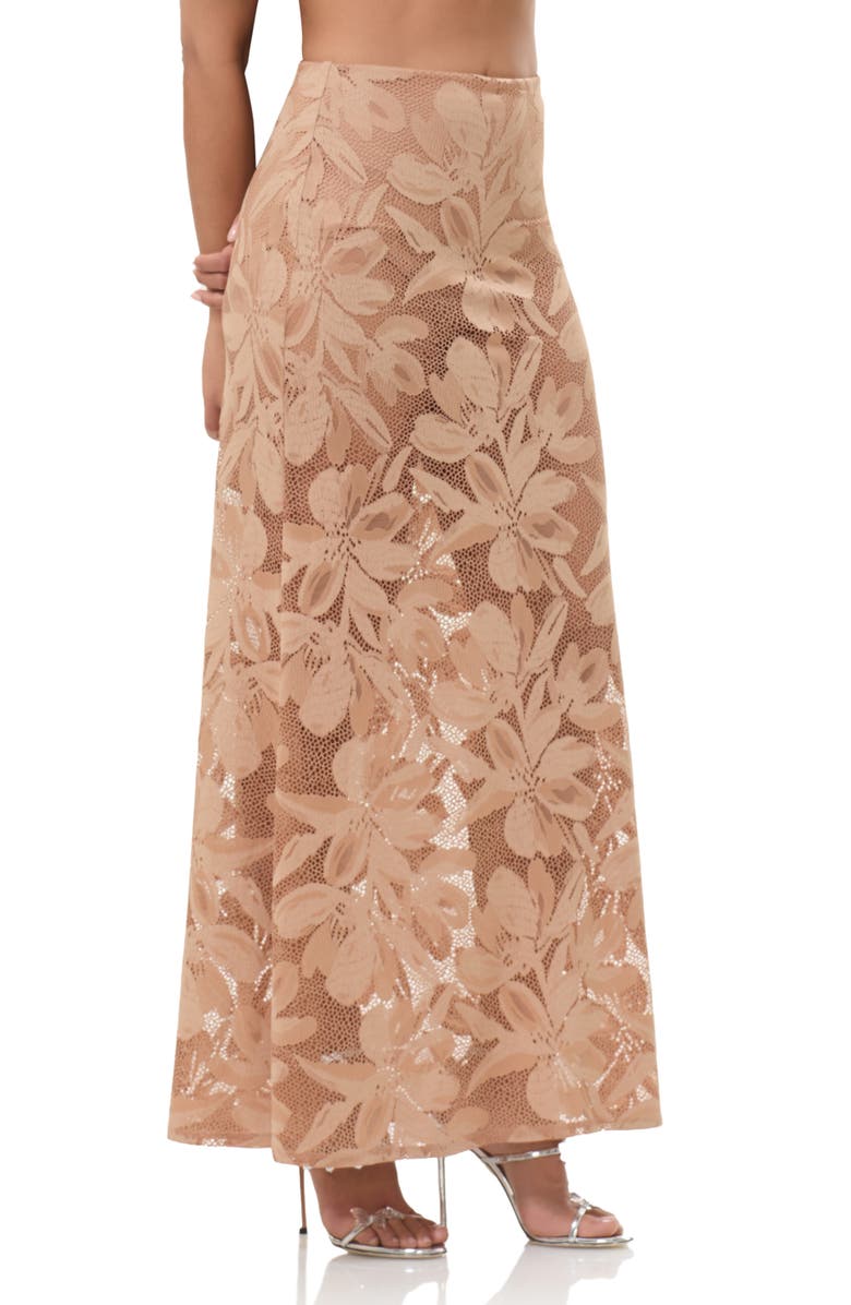 AFRM Tilly Sheer Floral Lace Maxi Skirt, Alternate, color, Almond
