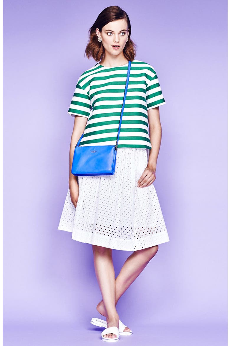 pleated eyelet a-line skirt, Alternate, color, FRESH WHITE