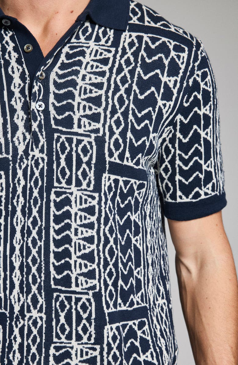 Billy Reid Geo Stitch Cotton Sweater Polo, Alternate, color, Carbon Blue/ Tinted White