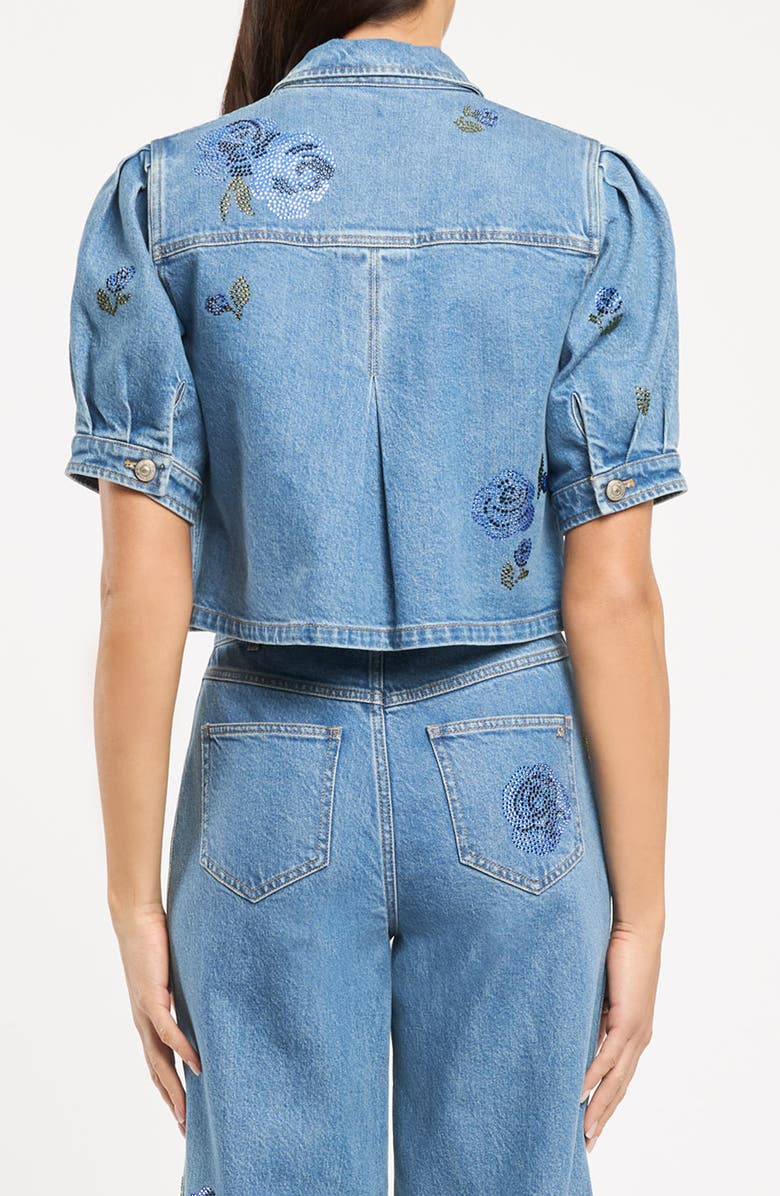 Cinq à Sept Halsie Heatset Sequin Roses Denim Crop Top, Alternate, color, Horizon Multi