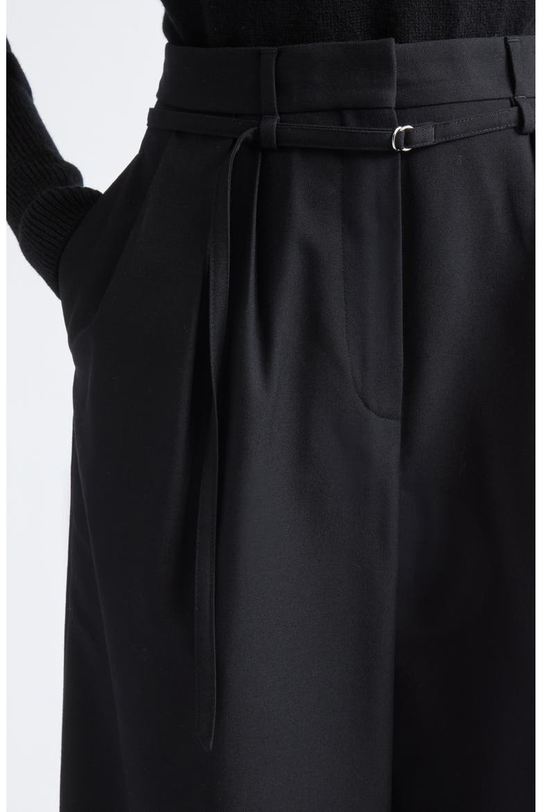 Peacha Belted Pleated High Waist Wide Leg Wool Pants, Alternate, color, BLACK