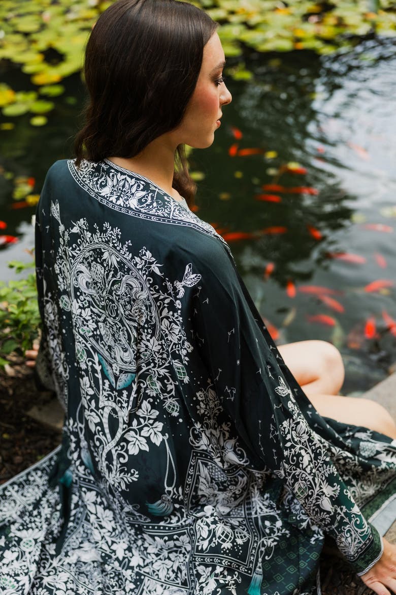 Tree Of Life Silk Robe, Alternate, color, Green