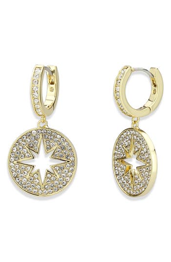 Covet Celestial Compass Pavé Cz Hoop Earrings In Gold