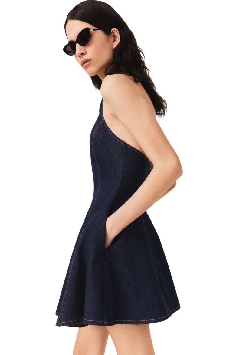 Short denim dress with brooch, Alternate, color, Navy