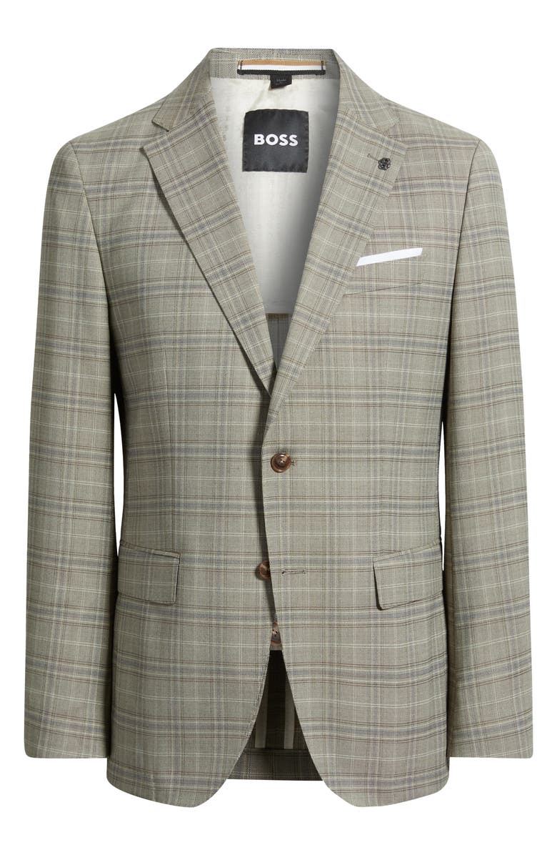BOSS Hutson Slim Fit Plaid Stretch Sport Coat, Alternate, color, Open Bge