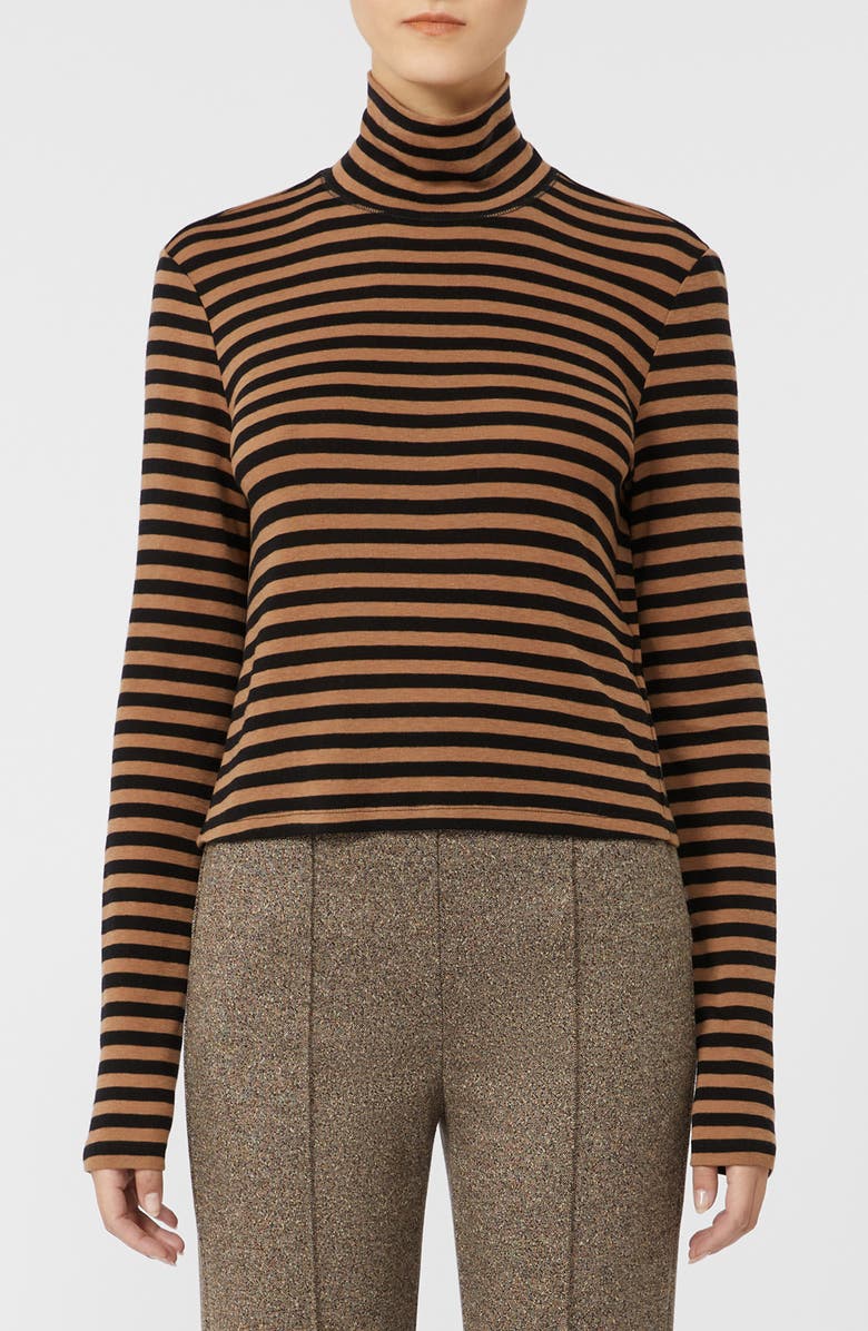 MM by Max Mara Blasy Stripe Mock Neck Shirt, Main, color, Camel