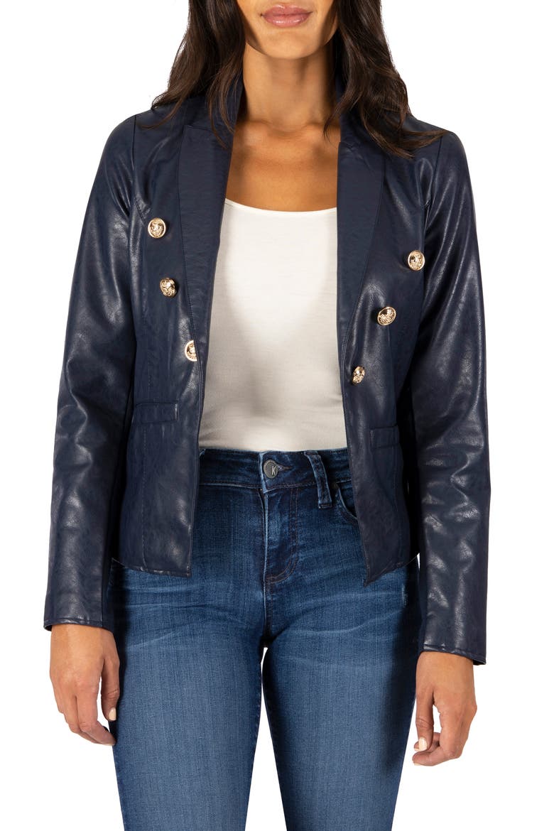 Ciana Faux Leather Blazer, Main, color, NAVY