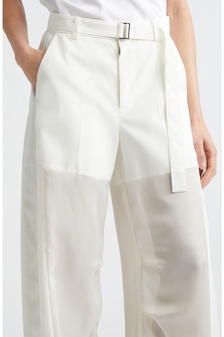Belted Wool Suiting & Satin Barrel Leg Pants, Alternate, color, OFF WHITE