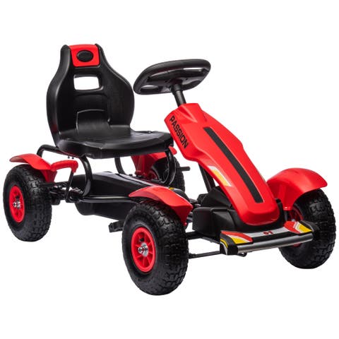 Kids Pedal Go Kart with Adjustable Seat, Handbrake, Non-Slip Rubber Wheels