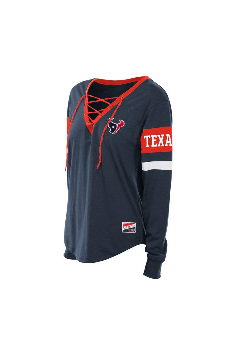 Women's New Era Navy Houston Texans Plus Size Throwback Lace-Up Long Sleeve T-Shirt, Alternate, color, Navy