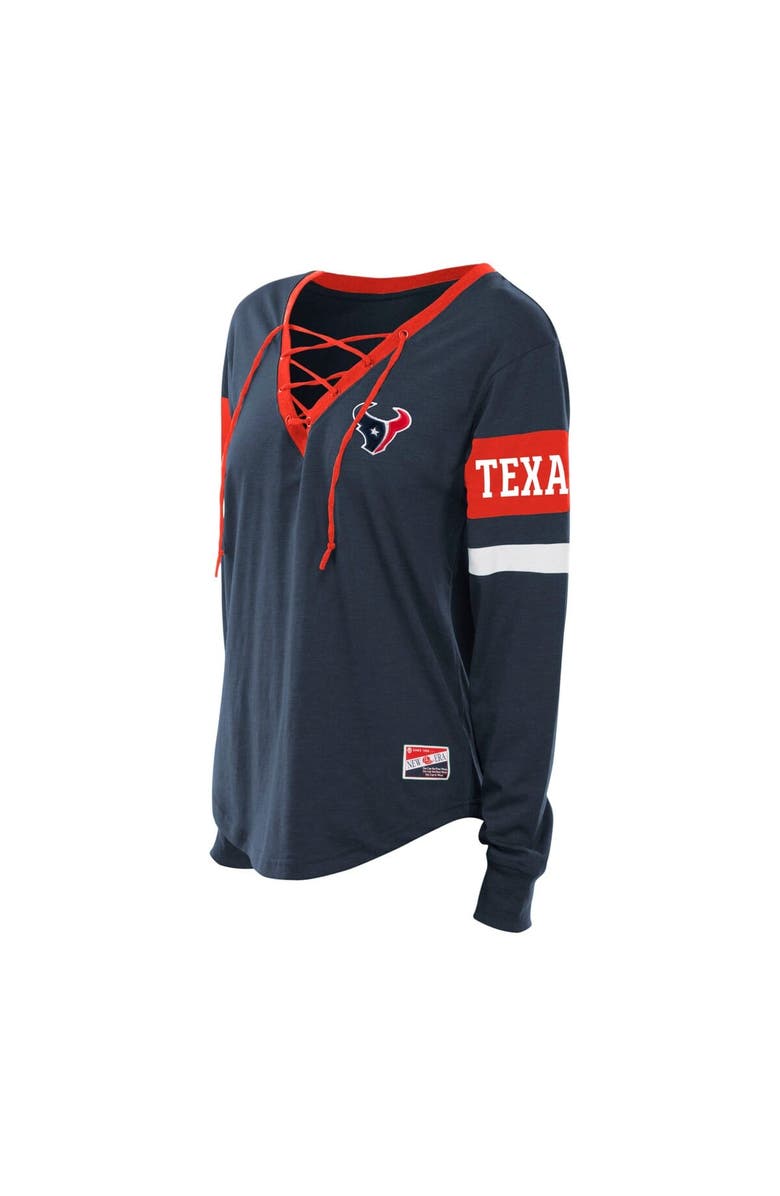 New Era Women's New Era Navy Houston Texans Plus Size Throwback Lace-Up Long Sleeve T-Shirt, Alternate, color, Navy